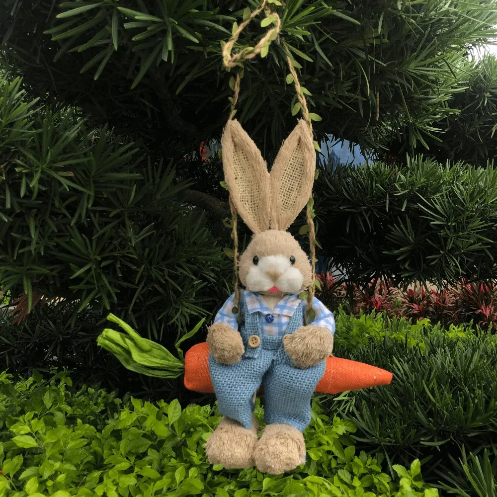 New 35cm Bunny Garden Statues DIY Handmade Pendant Swing Rabbit Photography Props Hand Weave Standing Rabbits Party Supplies