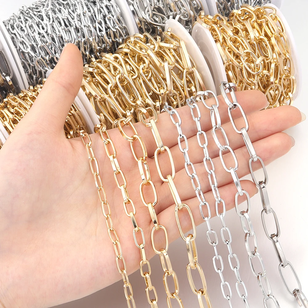 

5 ярдов/рулон, алюминиевая цепочка, цепочка для ожерелья, объемные крестовые цепочки для изготовления ювелирных изделий, DIY ожерелье, браслет, материалы для цепочки