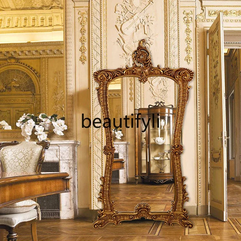 

Retro carved decorative mirror, living room sofa background wall wall wall hanging mirror, European special-shaped5556