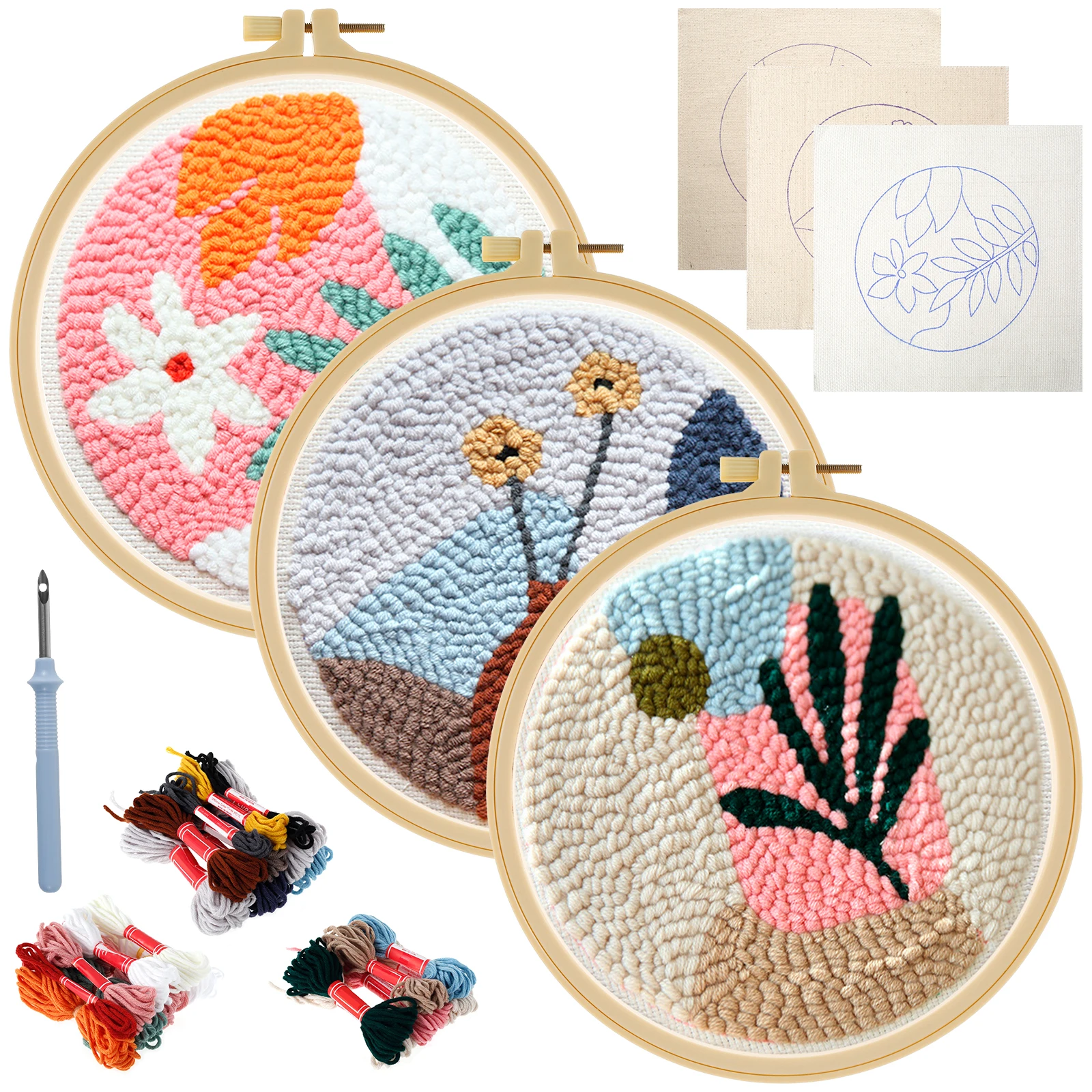 Poke Embroidery DIY Punch Needle Embroidery Kit Flower Pattern Starter Kit Magic Tufting Kit Knitting Tools with Instructions