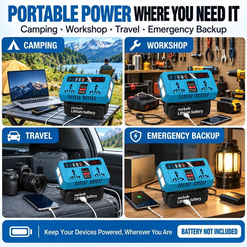 220V 120W Tragbarer Batteriewandler mit USB-Ladeanschluss für Makita 18V Akku und Dewalt 18V Akku, Ladeausgang – Detail 6