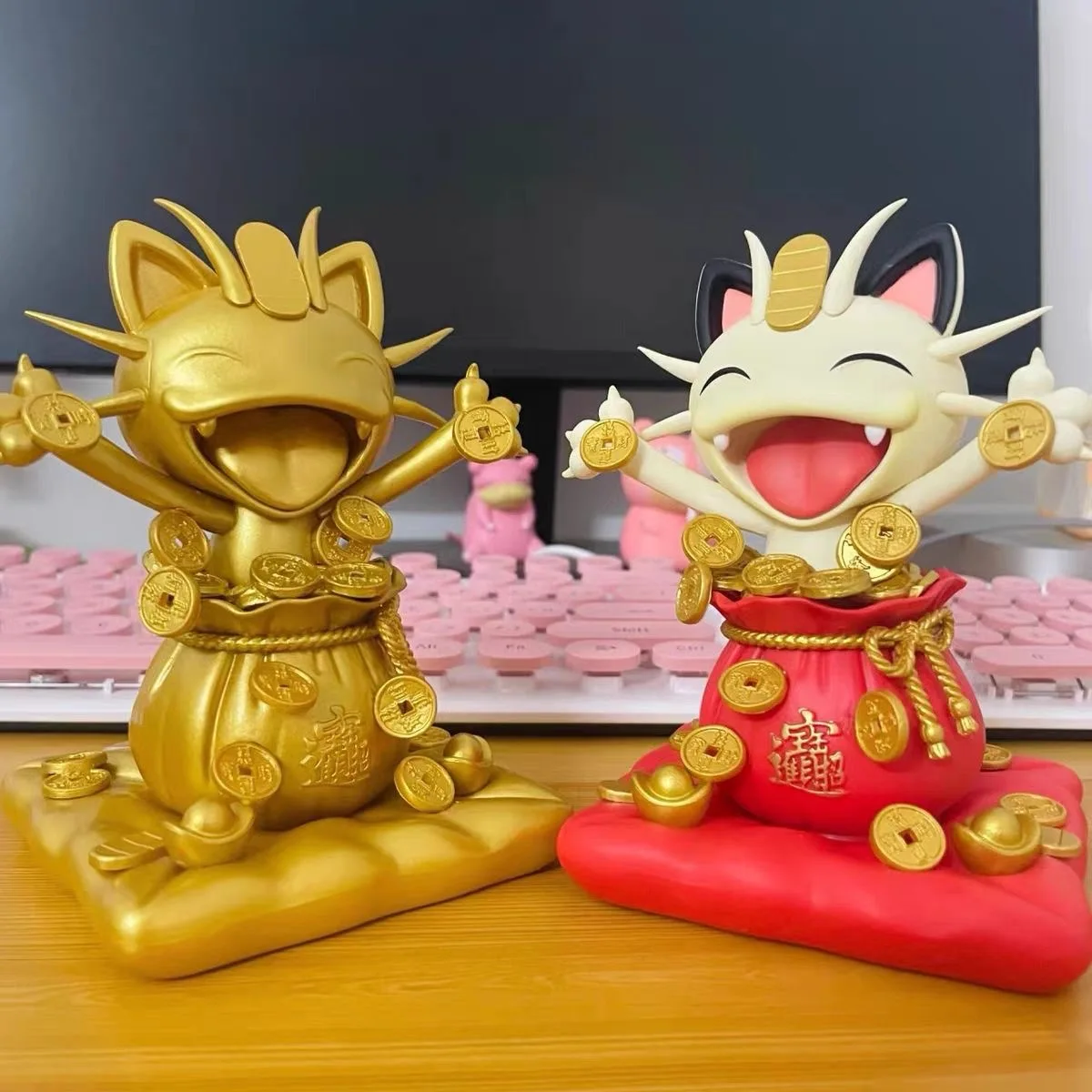 Pokemon Anime Figure 13cm Meowth Rocket Team Lucky Wealth Cat Manga Statue PVC Action Figurine Collectible Model Toy Doll Gifts