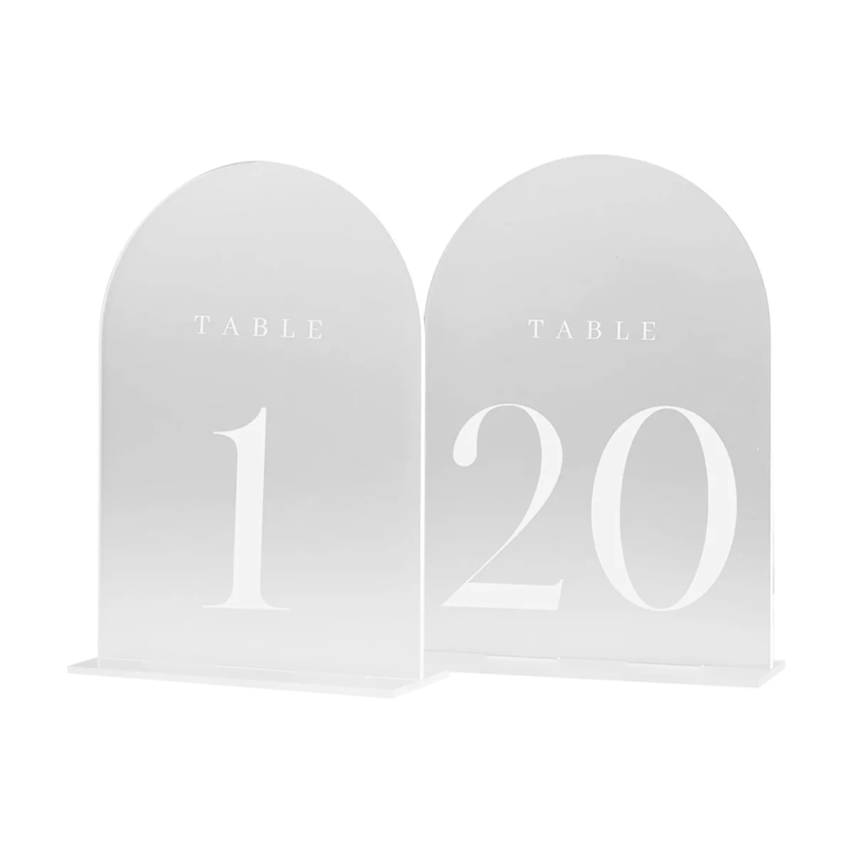 Numeri da tavolo ad arco smerigliato per matrimonio, confezione da 20 cartelli da tavolo in acrilico ad arco smerigliato da 5 x 7 pollici, perfetti per la decorazione della tavola