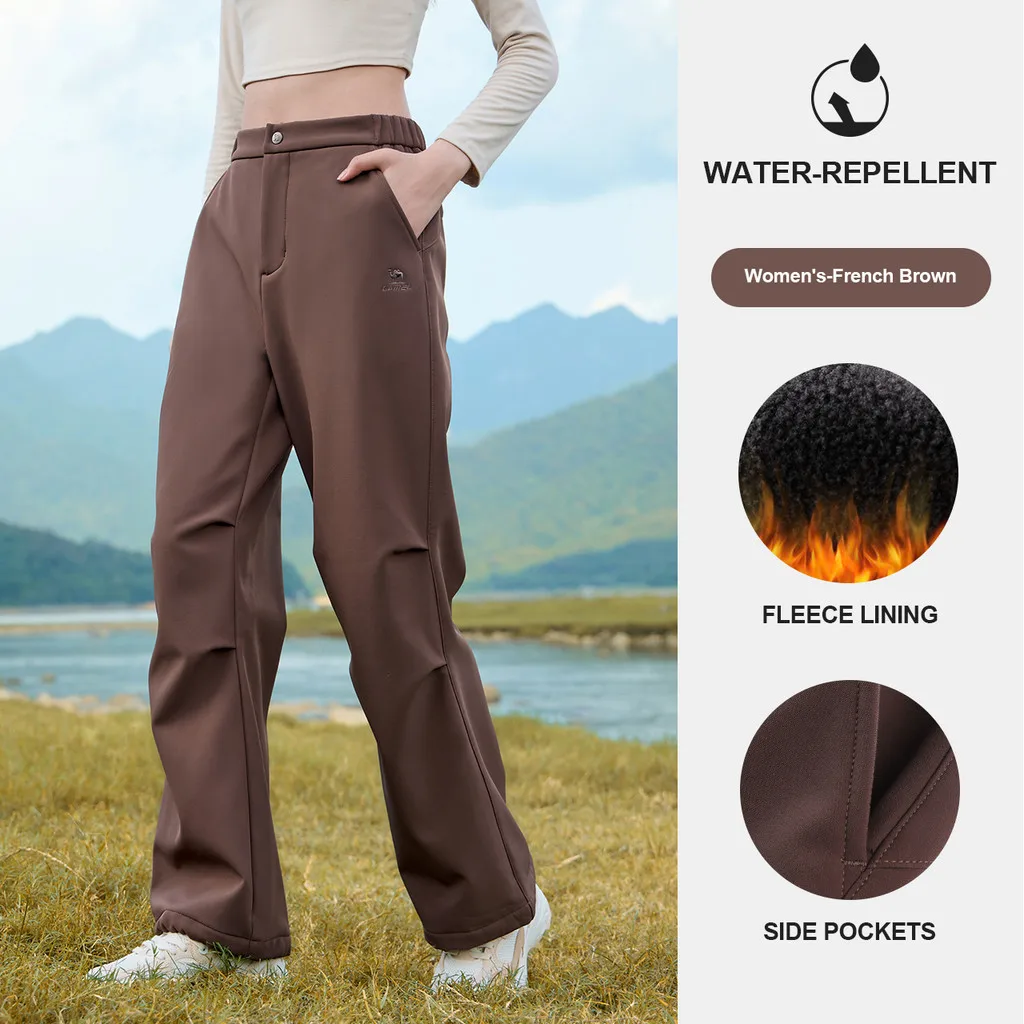 GOLDEN CAMEL Men's Hiking Pants Workwear Warm Plus Fleece Pant Straight Paratrooper Loose Sport Trousers Outdoor Water-repellent