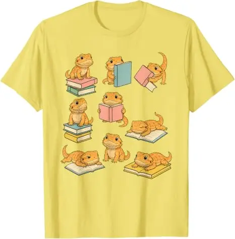 Lustiges T-Shirt mit bärtigen Drachen, die Bücher lesen, Y2k Back To School Reader Graphic Apparel, T-Shirts für den ersten Schultag, für Schüler und Lehrer – Detail 19