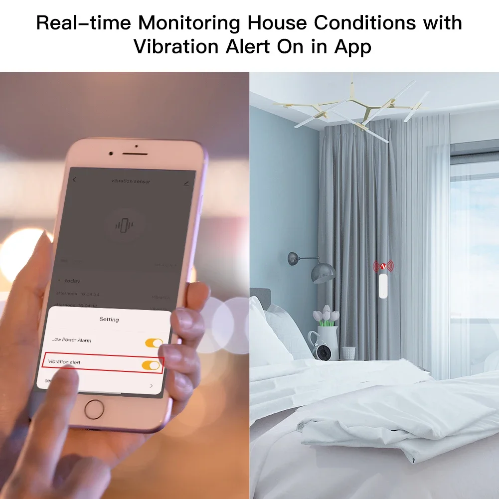 MOES Zigbee Sensor de vibración inteligente, Notificación por aplicación Tuya Smart Life, alarma de choque de movimiento en tiempo Real, registro de historia