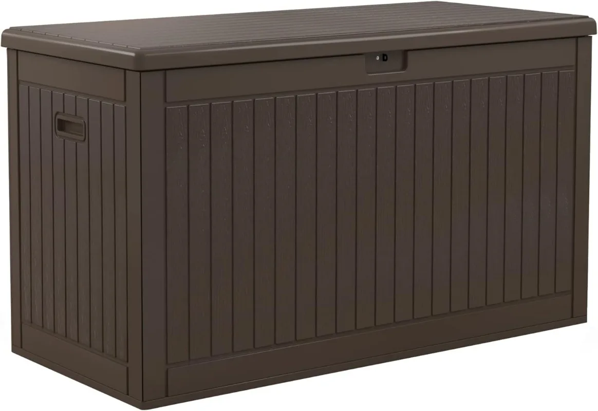 260 Gallon Extra Large Deck Box, Double-Wall Resin Outdoor Storage Box with Flexible Divider for Patio Cushions Pool Su