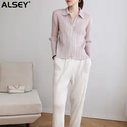 ALSEY Miyake giacca Casual Slim moda pieghettata primavera e autunno nuova giacca di protezione solare a maniche lunghe con risvolto con cerniera