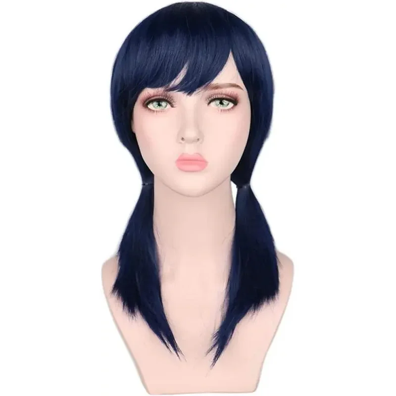 

FC6Navy Blue Ladybug Cosplay Wigs Blue Double Ponytails Straight Cosplay Wig Halloween Heat Resistant Synthetic Hair@FC8！
