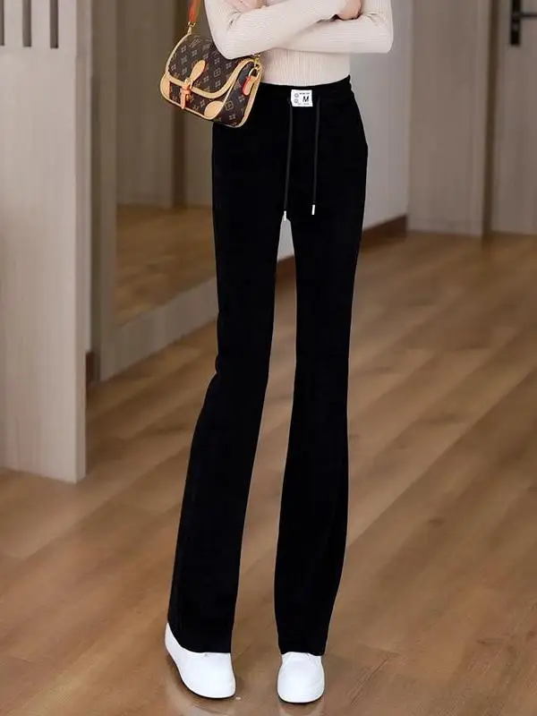 Damskie spodnie do jogi z wysokim stanem, jesień-zima 2025, nowe, codzienne, sportowe, rozszerzane, wyszczuplające, europejskie, z bawełny i aksamitu.