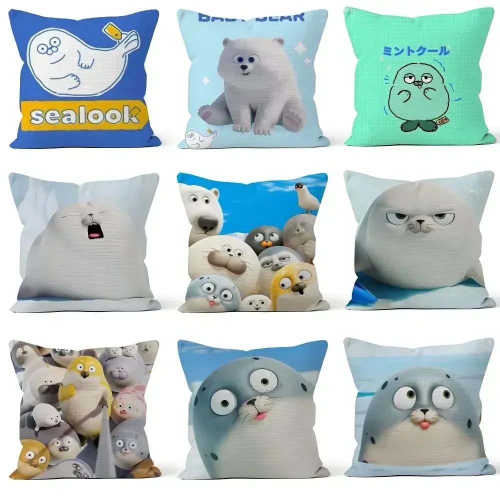 Cartoon SEALOOK Spotted Seal Shiba Seal Cushion Cover Throw Pillow Soft Short Plush Cozy Colorfast For Sofa Bedroom Home Decor