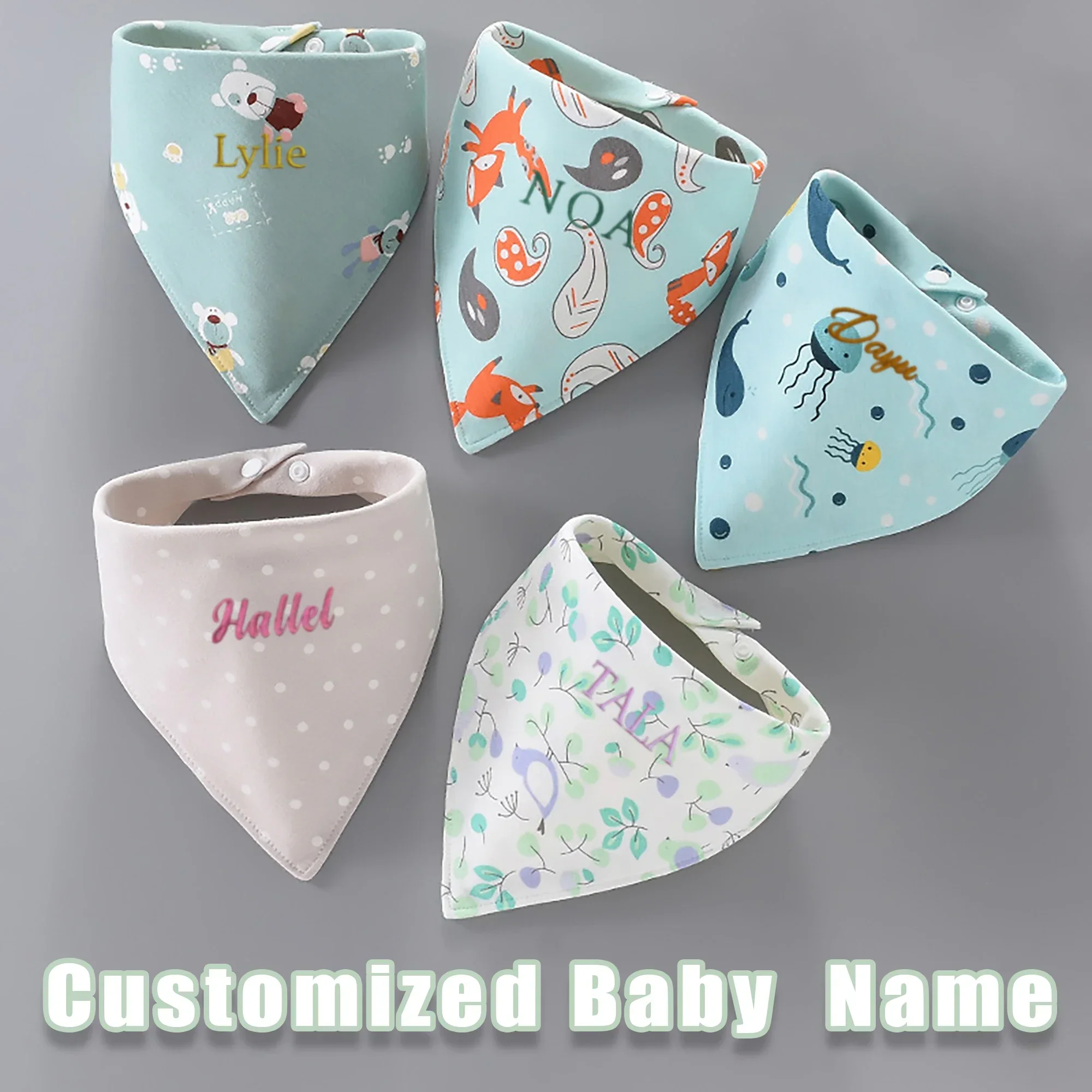 Bavoir en Coton pour Bébé Fille et Garçon, Écharpe Triangulaire en IQUE dex, Cadeau Personnalisé, Bavoirs Imperméables pour Nouveau-Né, 5 Pièces/Ensemble