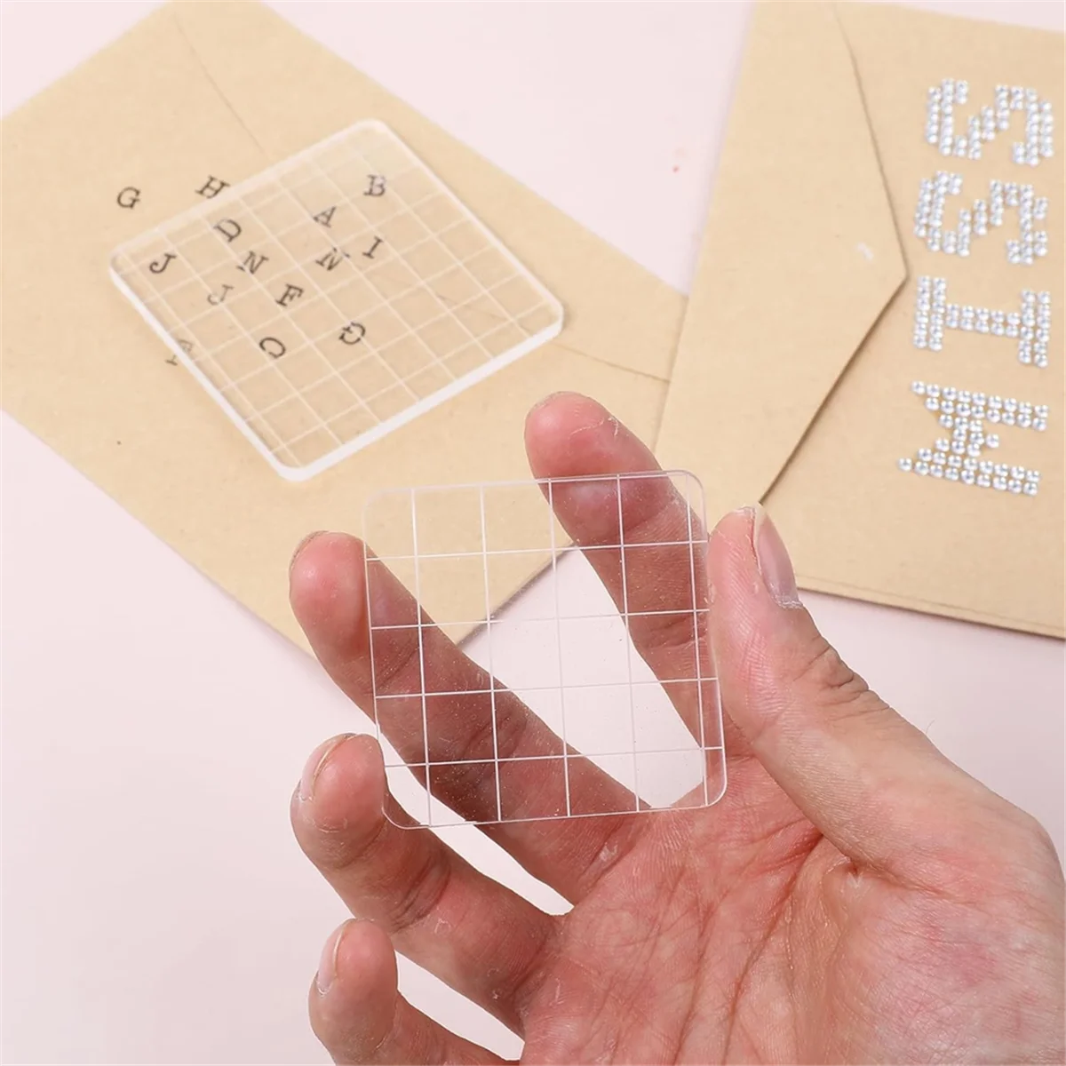 6PCS Acrylic Stamp Block with Grid Lines, Clear Stamping Blocks Tool Decorative for DIY Crafts Scrapbooking Card Making
