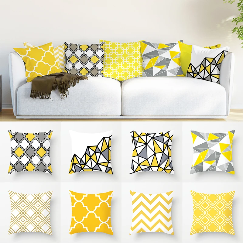 

Summer Fashion Yellow Cushion Covers Geometric Print Pillowcase Gary Stripe Pillow Case Decorative Pillows for Car bed sofa