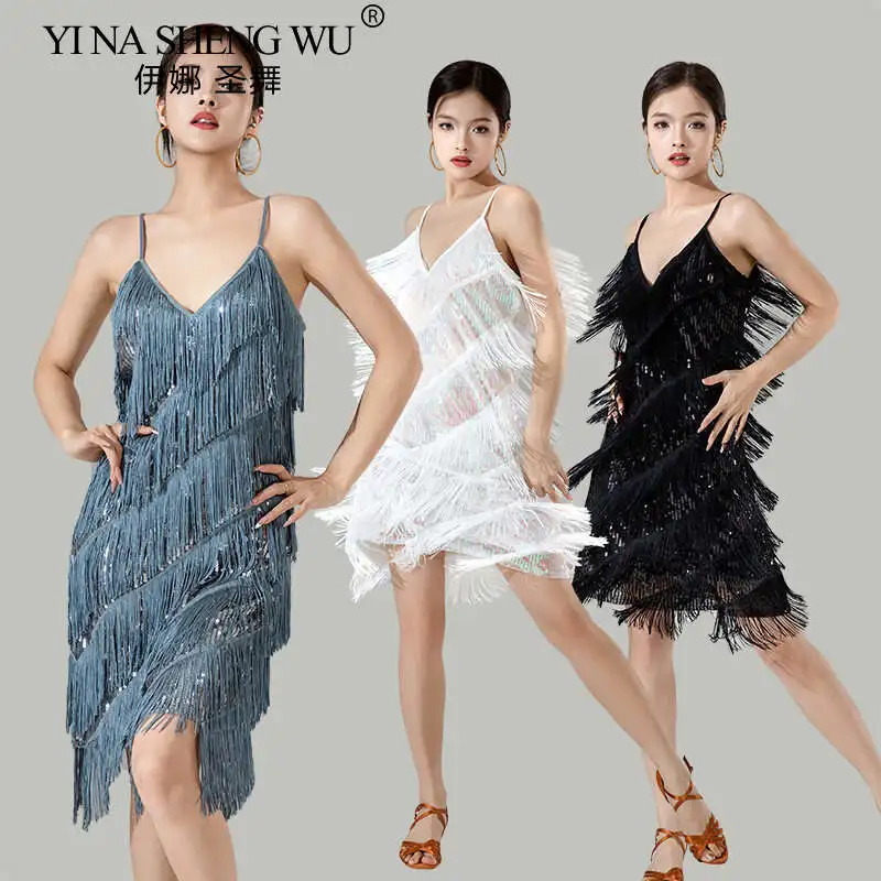 

Женское сексуальное платье для латинских танцев с блестками 1920-х годов Гэтсби Коктейльное бальное платье Сальса Танго Ча Ча Румба Самба Танцевальное сексуальное платье с v-образным вырезом