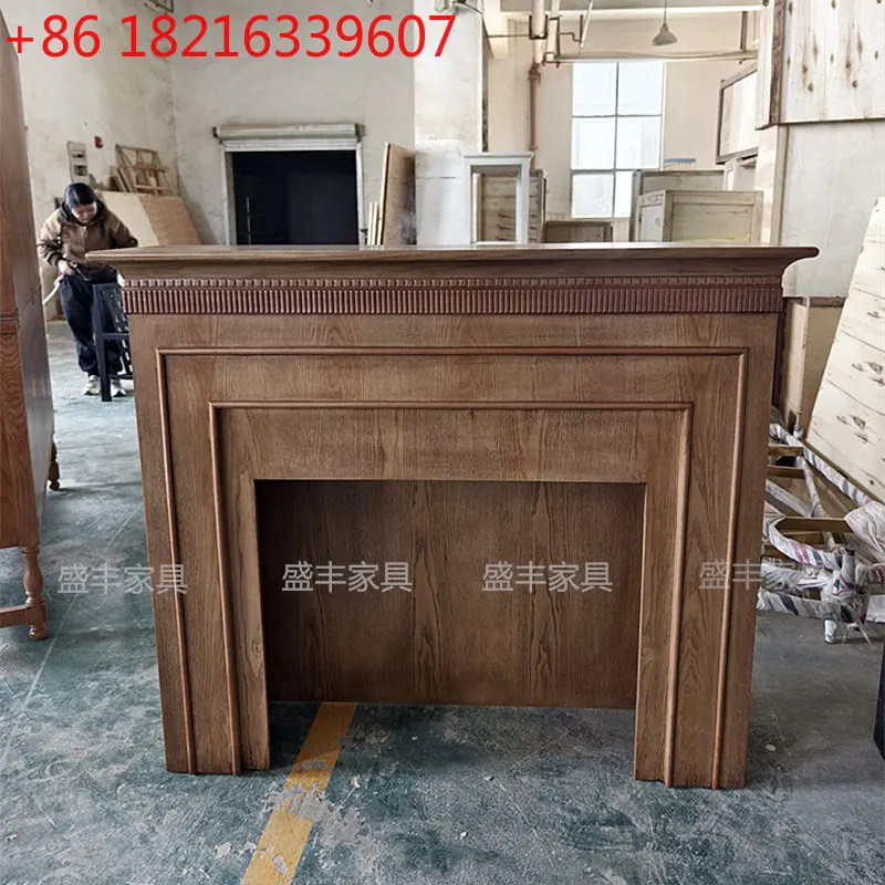 

French vintage solid wood carved fireplace decoration cabinet American modern simple light luxury shelf