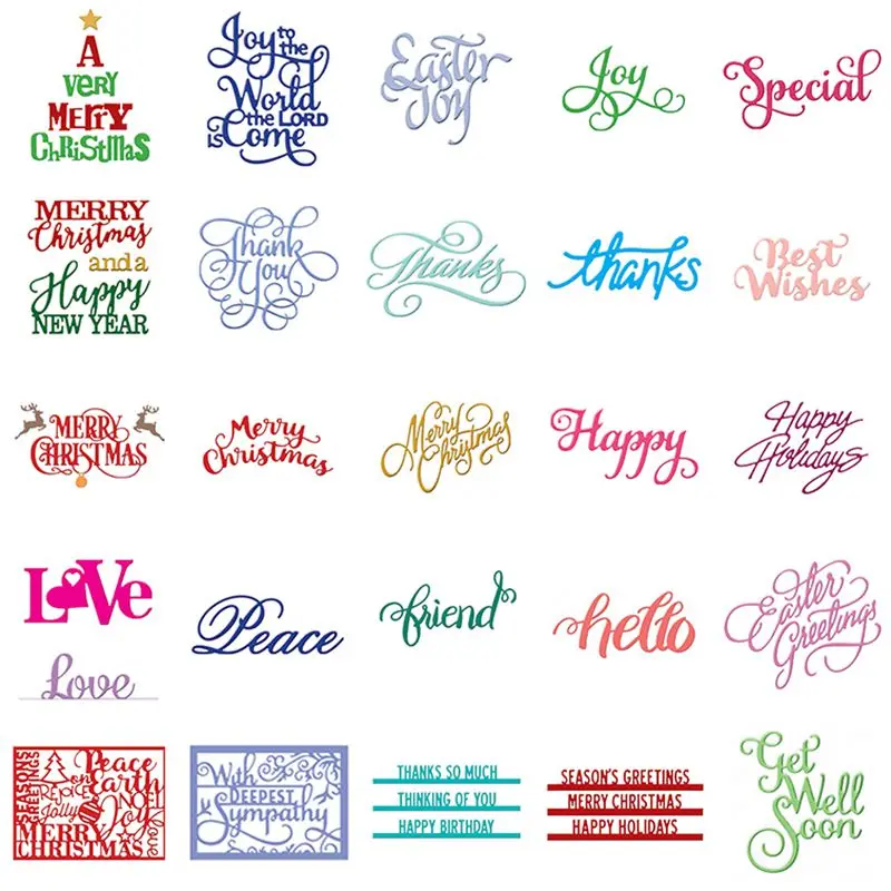 Merry Christmas Season Greetings Metal Cutting Dies Easter Joy Happy Holiday Thanks Dies DIY Scrapbooking Craft Cards Dies 2023