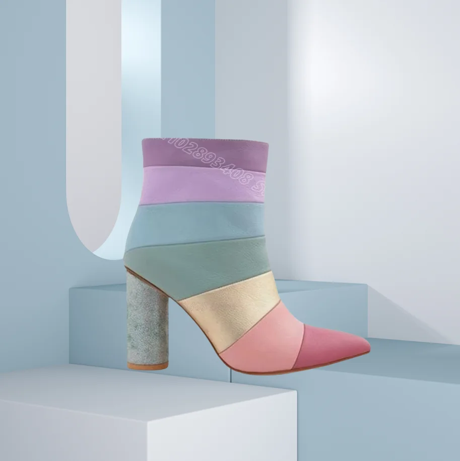 รองเท้าบูทหุ้มข้อแบบผสมผสาน ปลายแหลม ส้นหนา แฟชั่น ซิปด้านข้าง ดีไซน์สำหรับงานปาร์ตี้ รองเท้าผู้หญิง 2024 Zapatos Para Mujere