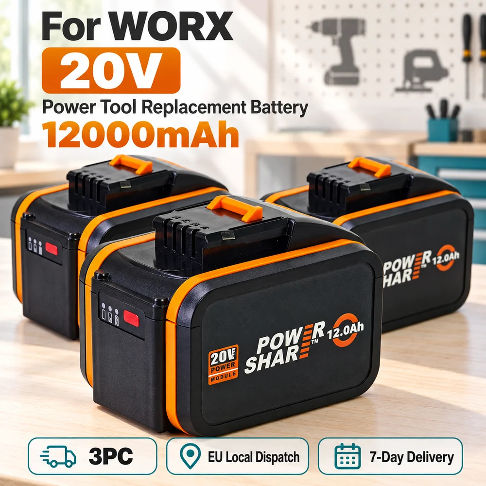 Batteria di ricambio per utensili elettrici WORX 20V 12Ah, modello WA3550, compatibile con gli utensili elettrici e da giardino con scocca arancione, batteria agli ioni di litio da 12000mAh,
