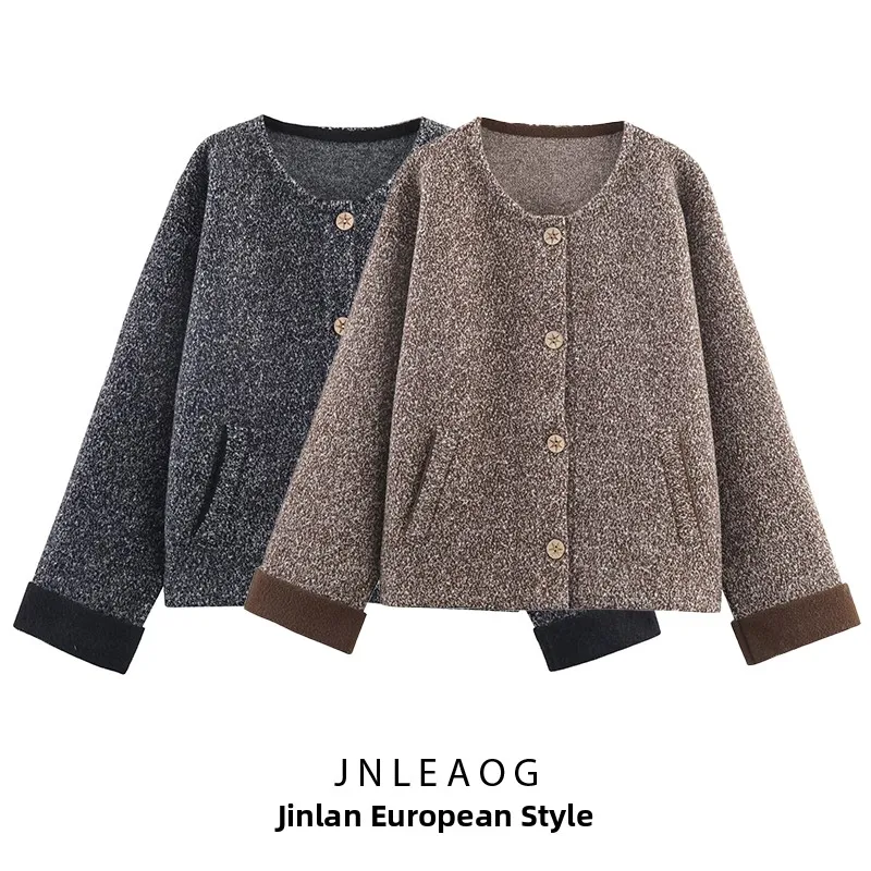 

JNLEAOG Autumn New Women's Knitted Sweater Jaet Retro round Ne on ape Floral Pattern Long Sve Polyester Fiber