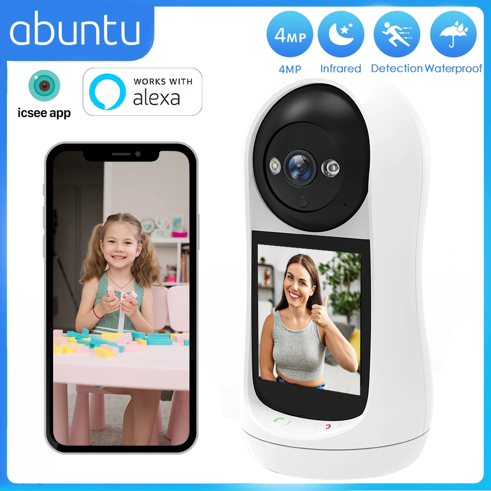 4MP 2K 2.8 inch Big Screen Indoor Wifi Surveillance Camera Night Vision Cry Detection 2MP Home Security Camera For Baby Monitor