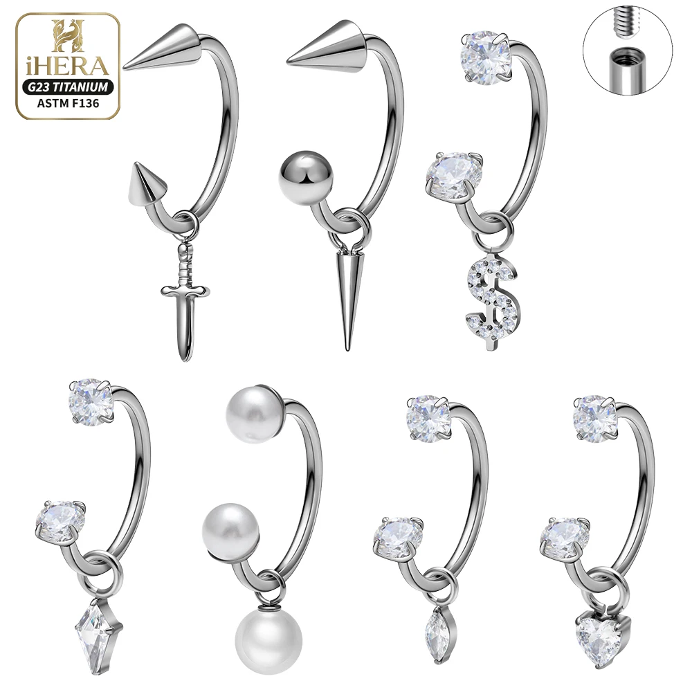 F136 Titanium Piercing Hoop Septum Nose Earring Ring Conch Rook Cartilage Lobe Dangle Spike Dollar Charm Body Jewelry Wholesale