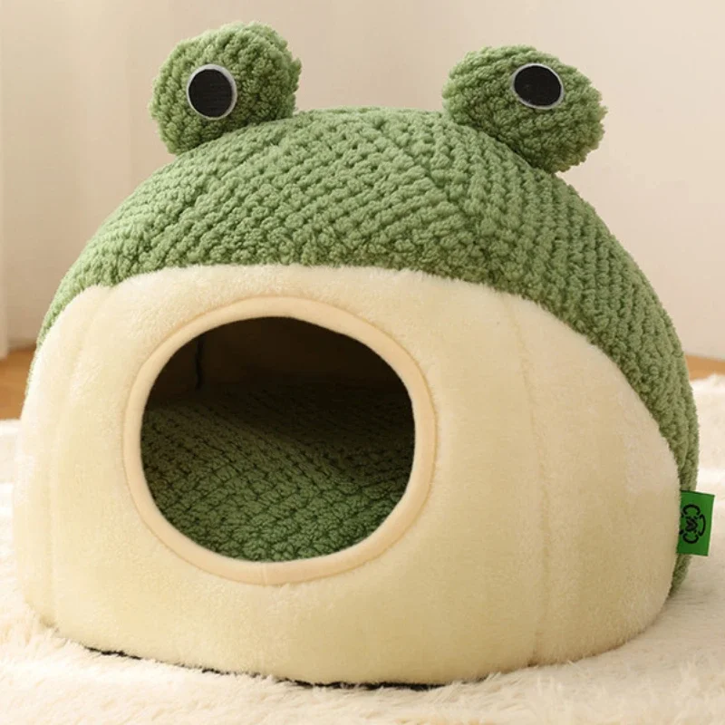 New Pet Nest Winter Protect Cold Warm Dog Den Cat Villa Small Frog Shape Semi Enclosed Kitten Puppy Plush Mattress Pet Supplies