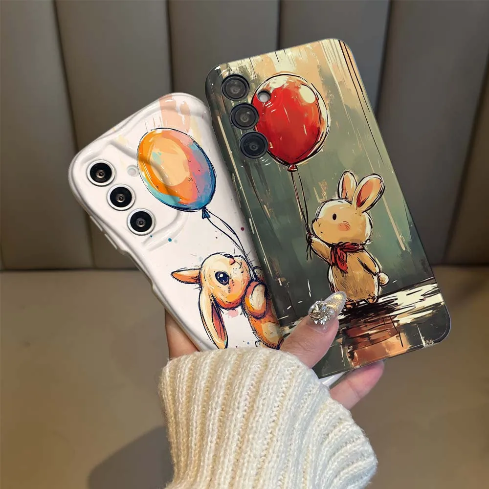 

Cartoon Rabbit Balloon Art Phone Case For Samsung Galaxy A21s A23 A24 A25 A31 A 32 33 34 35 36 51 53 54 55 56 73 Wave Oil Film