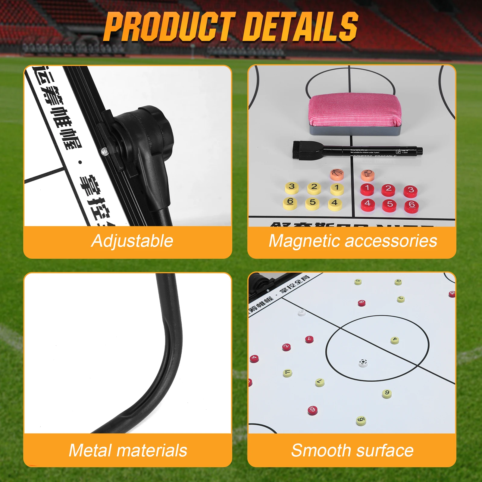 لوحة مدرب كرة القدم المغناطيسية لوحة قائمة حافظة محمولة مجموعة لوحة مغناطيسية تكتيكية مع قطع علامة وقلم وممحاة #3