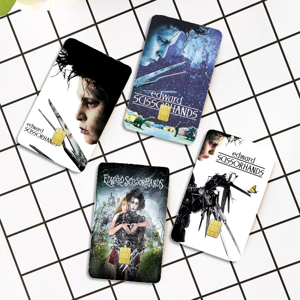 Retro Edward Scissorhands Fashion Cute Cartoon Cat Painting Anime Game Unique Film Sticker Case Skin For Credit Card No Chip