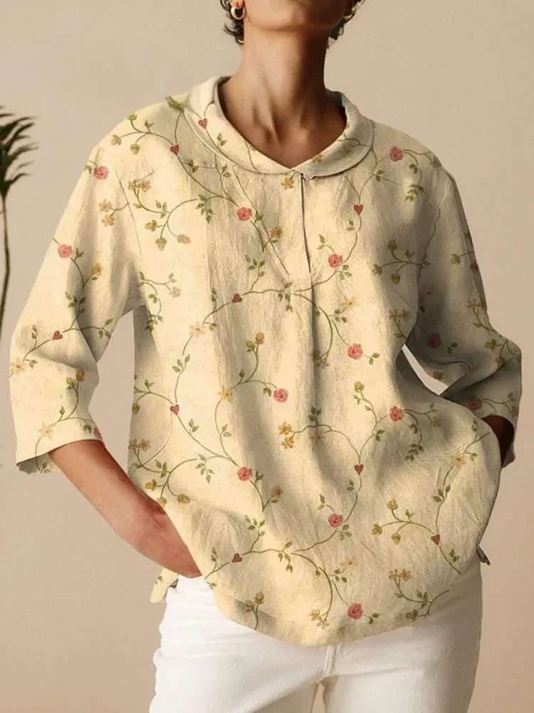 

Women Spring New Arrival Elegant Office Lady Blouses Summer Retro Fashion Print Loose Casual Turndown Neck Shirt For Women