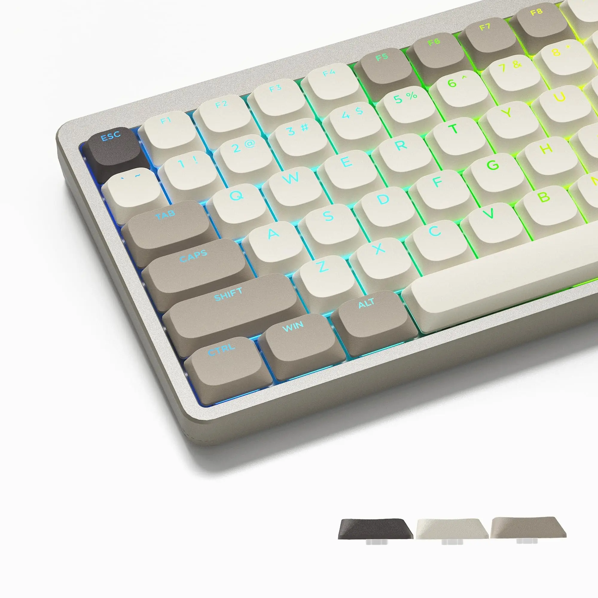 Clavier de jeu rétro4.2 RVB fin à profil bas gris, touches PBT double injection, Gateron, aucun commutateur MX, 143 prédire ingent