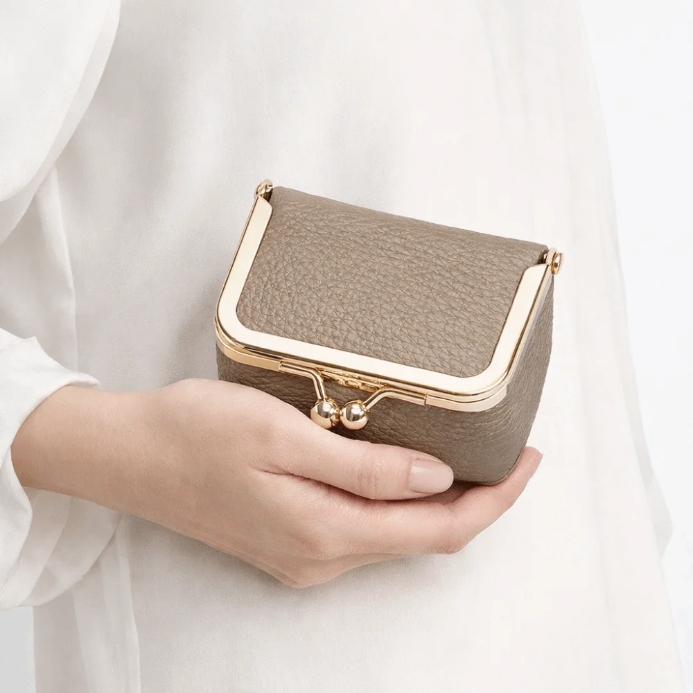 

Simple Genuine Leather Kiss Lock Coin Purse Square Solid Color Leather Jewelry Bag Wallet Multifunctional Small Item Bag Ring