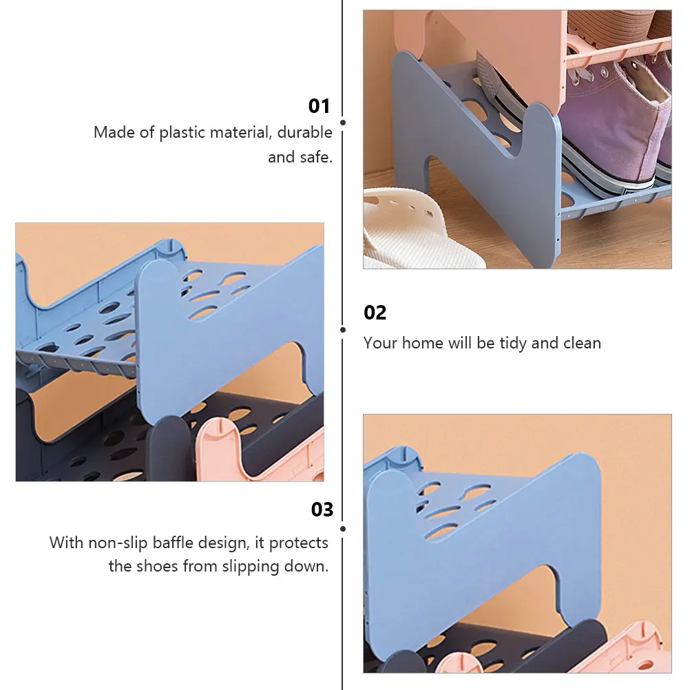 

Plastic Shoe Rack Shoes Organizer Storage Shelf Stackable Container Save Space Safe Hollow Pattern Ventilated Moisture
