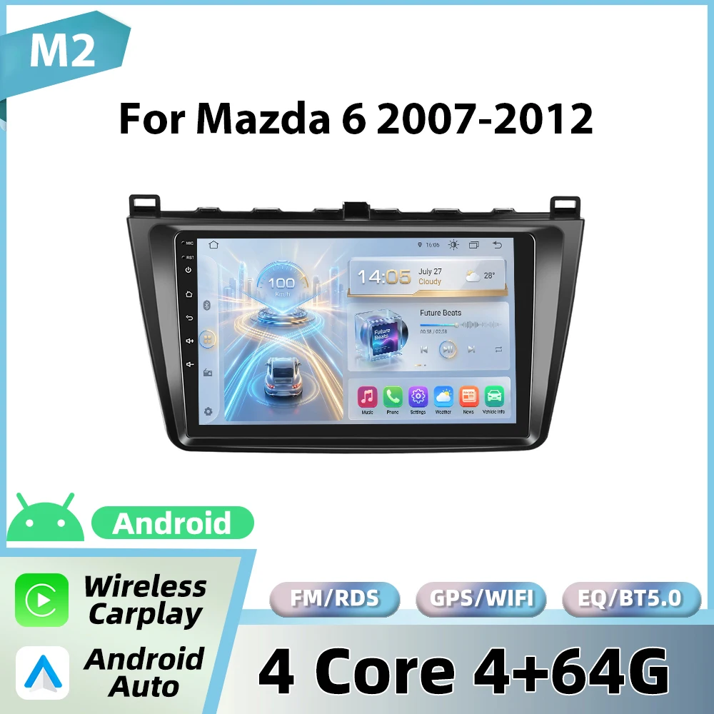 Podofo Android autoradio voor Mazda 6 Rui wing 2015-2019 draadloze CarPlay GPS WIFI FM/RDS head unit 2din EQ BT autostereo
