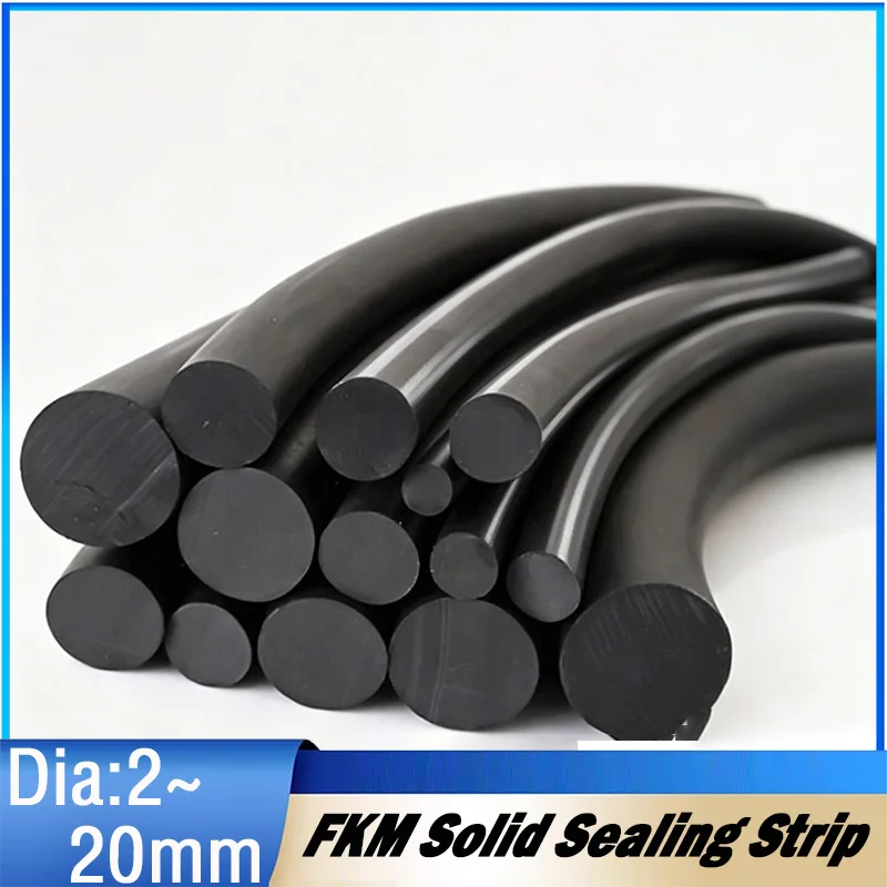 1Meter FKM Fluorine Rubber Solid Sealing Strip Dia 2~20mm Black O-ring Resistant to oil, high temperatures