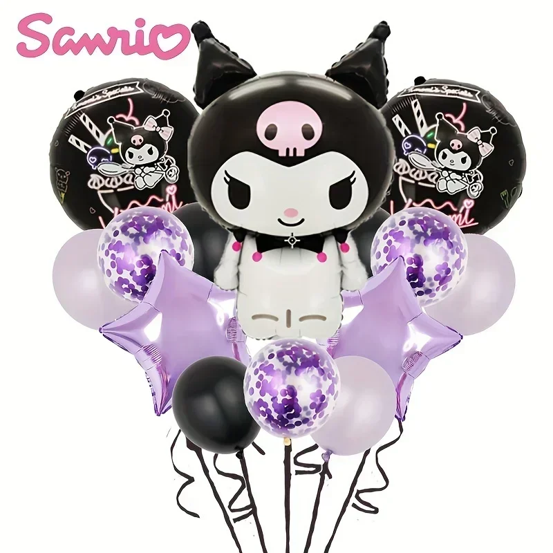 14PCS Sanrio Themed Balloon Set Kuromi Aluminum Foil Party Balloons for Birthday Christmas Mardi Gras Carnival Atmosphere