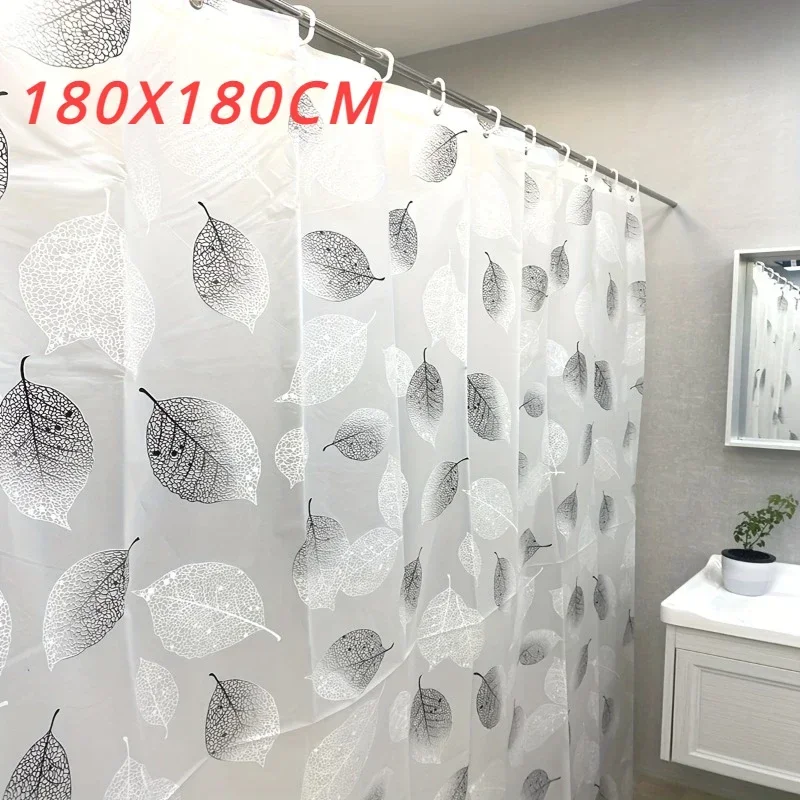 180X180CM Waterproof PEVA Shower Curtain Leaf Pattern Bath Curtain with Hooks Home Bathroom Decor White curtains Curtain shower