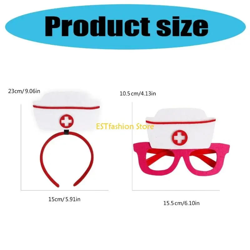 Y5GC 2Pcs Nurse Caps Glasses Nurse Headband Party Glasses Nurse Costume Accessories