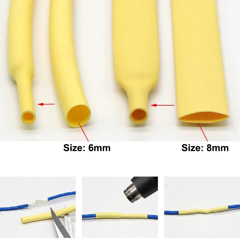 1/5/10M Yellow 2:1 Heat Shrink Tubing Dia. 0.6mm~80mm Wire Repair DIY Thermoretractile Tube Heat Shrinkable Wrap Sheath Case