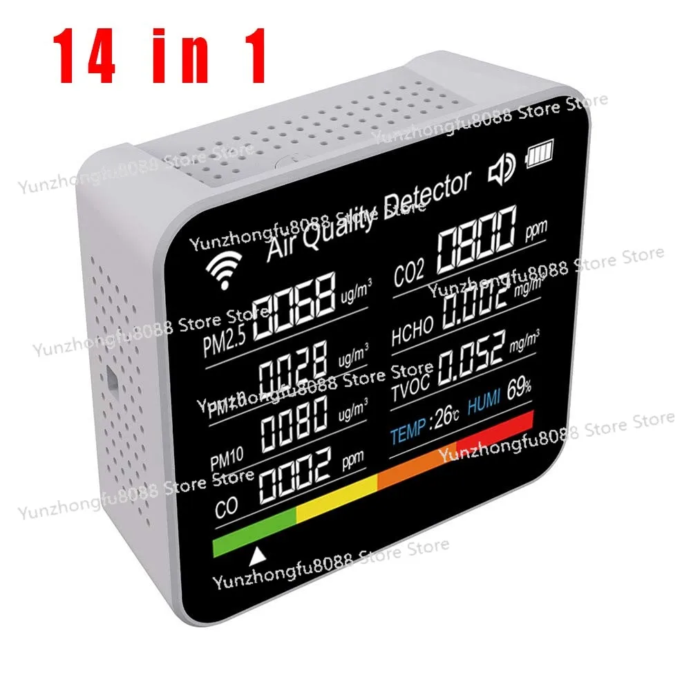 

14 in 1 WIFI Air Quality Monitor CO2 Detector Real Time Monitoring Big Display Home Air Test Kit APP Control Alarm Function