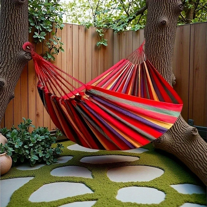 Trendy Striped Outdoor Hammock with Safety Upgrade - Anti- Tipping Design for Double Stability, and Portable Storage for Easy C