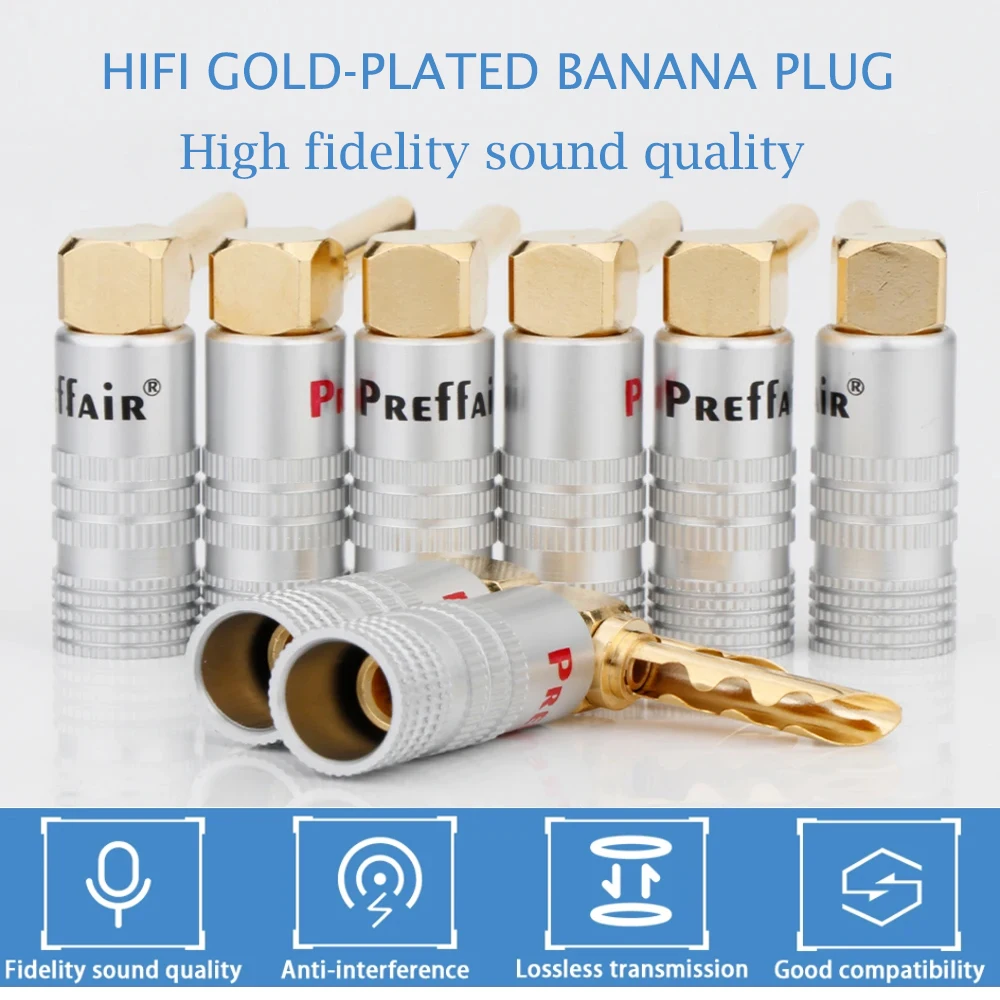HIFI 8/12 Pieces Audio Plug High End Banana Plugs for DIY Speaker Wire Gold/Rhodium Plated Banana Plug Cable Connector Clips
