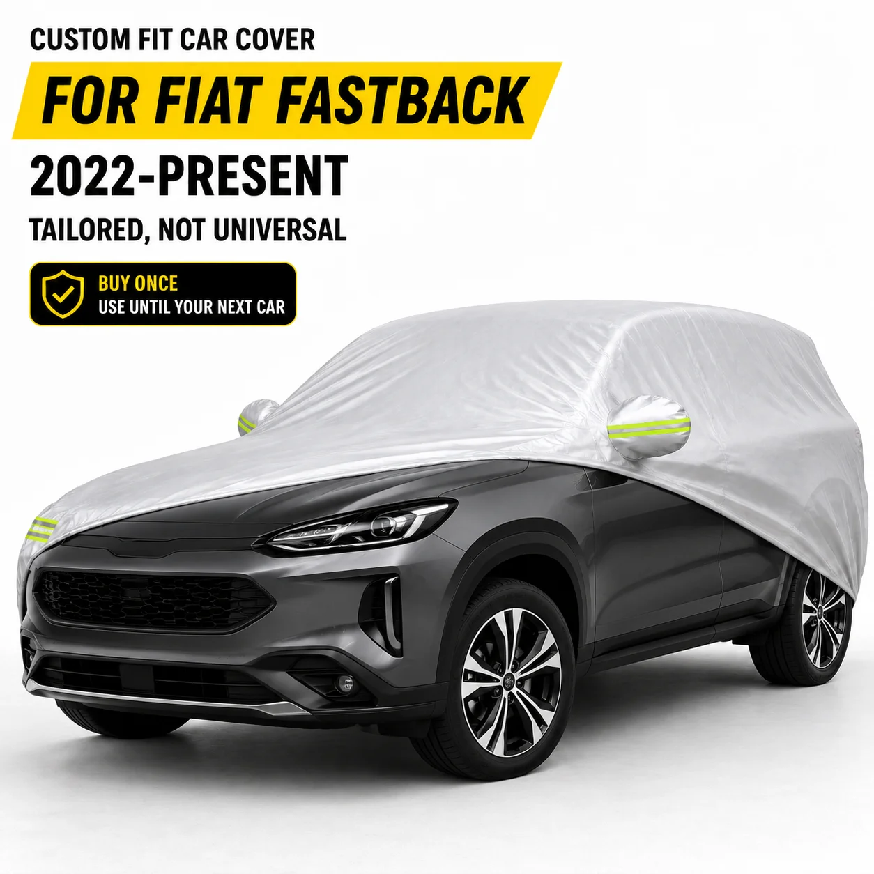 For Fiat Fastback 2022-Present Exterior Car Cover Outdoor Protection Durable Silver Coated Fabric UV Sun Dust Protection