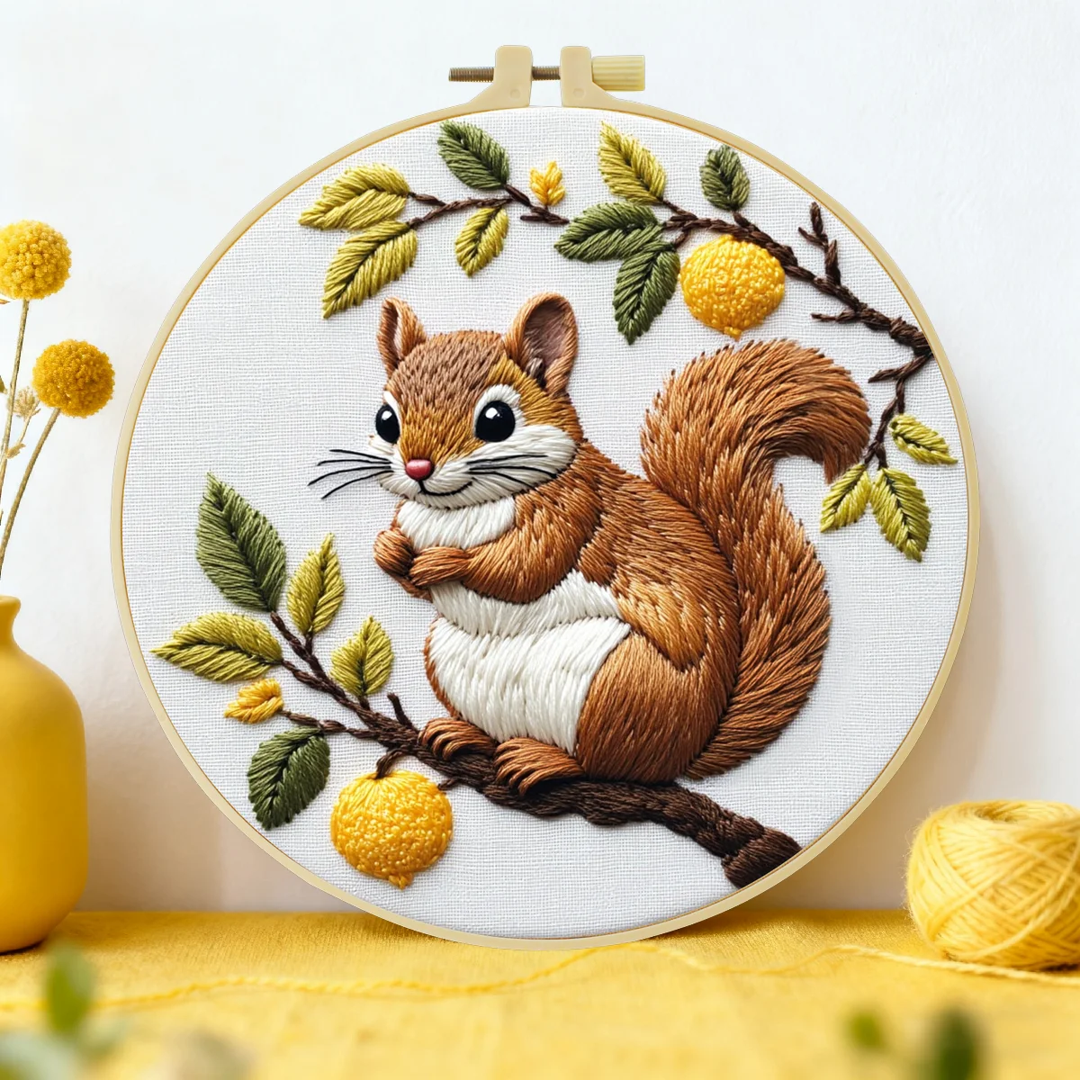 1 Stück 20X20CM/15X15CM 7,87/6,3 Zoll Stickerei-Starter-Kit DIY-Kit Heimdekoration, Eichhörnchen, Stickerei-Set – Detail 1