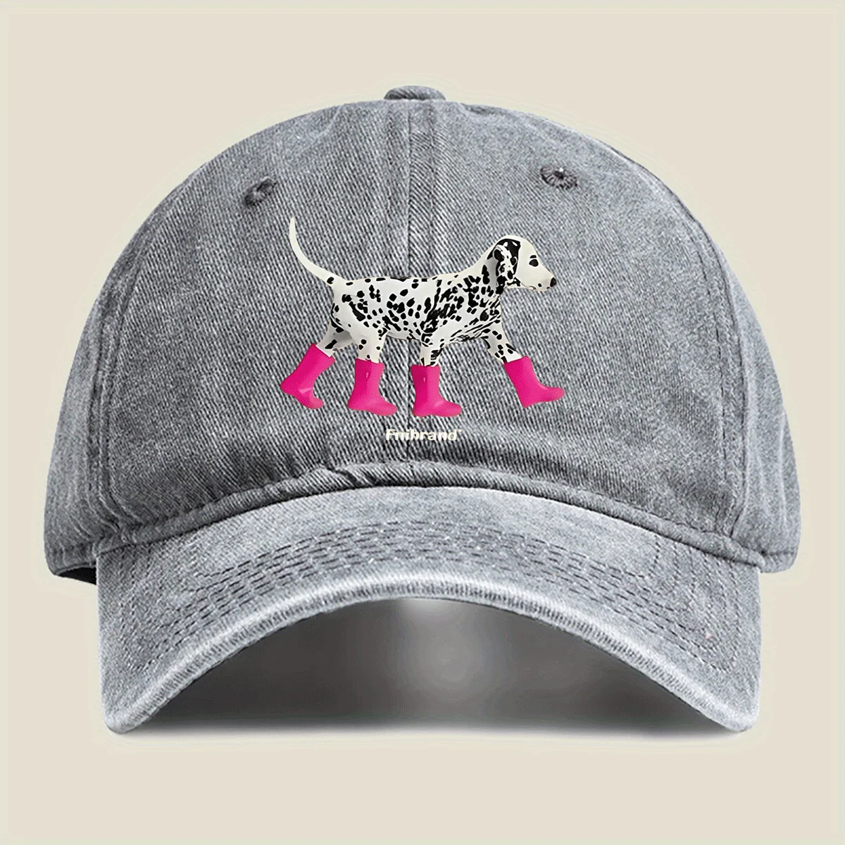 Dalmatian-with-Pink-Boots-Print-Washed-Baseball-Cap-Unisex-Casual-Outdoor-Sun-Hat