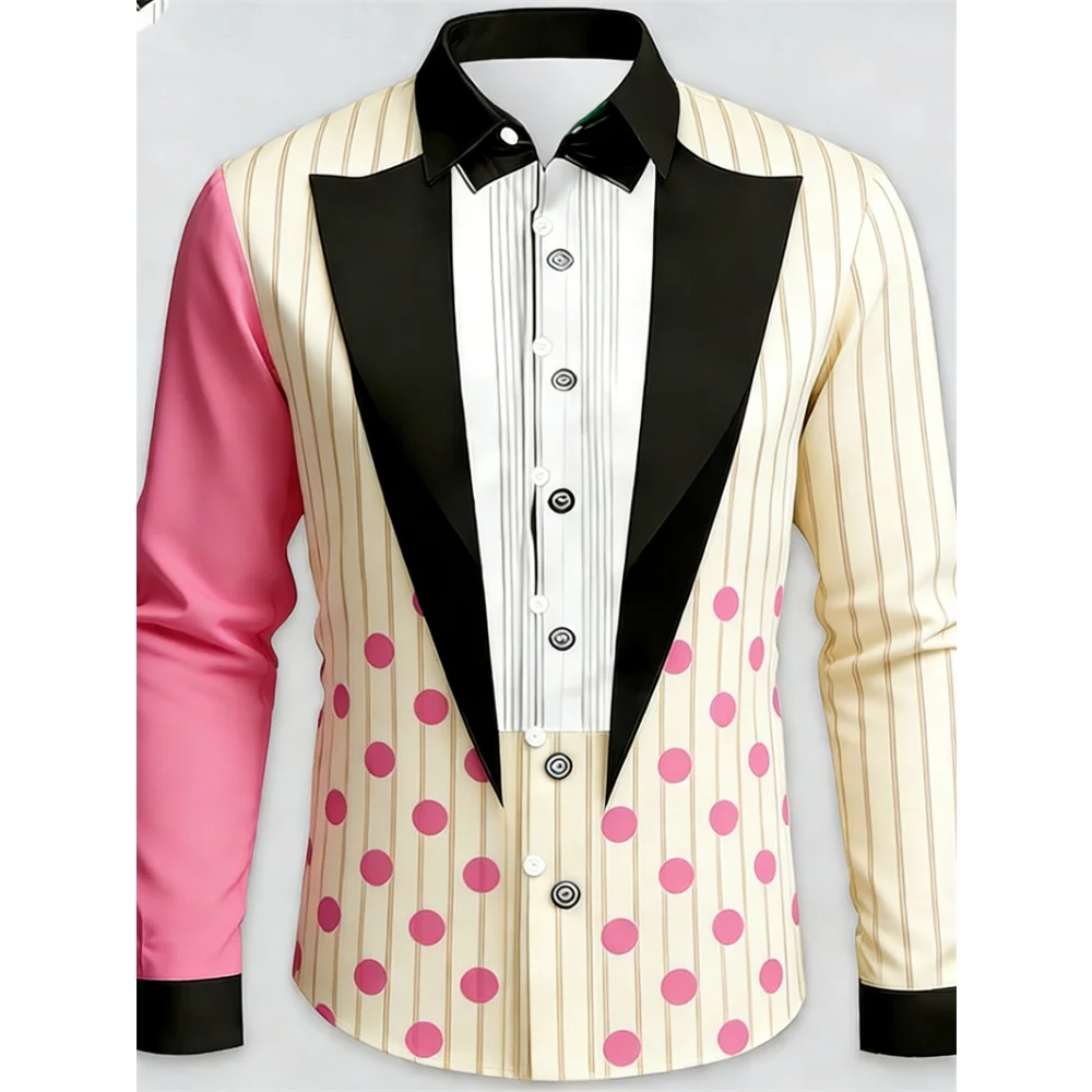 Fake Suit Pattern Printed Long Sleeved Shirt Polka Dot 3D Print Men's Long-Sleeved Shirt Luxurious Men's Top Soft Comfortable