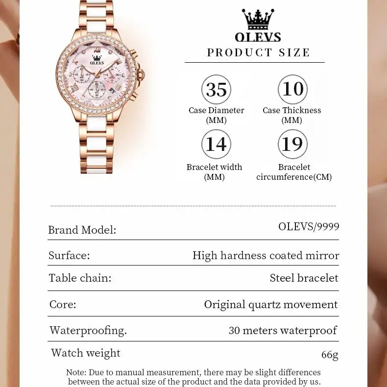 OLEVS 9999 Women\'s Watch Luxury Brand Elegant Multi functional Calendar Diamond Quartz Watch Classic Bracelet Set Women\'s Watch