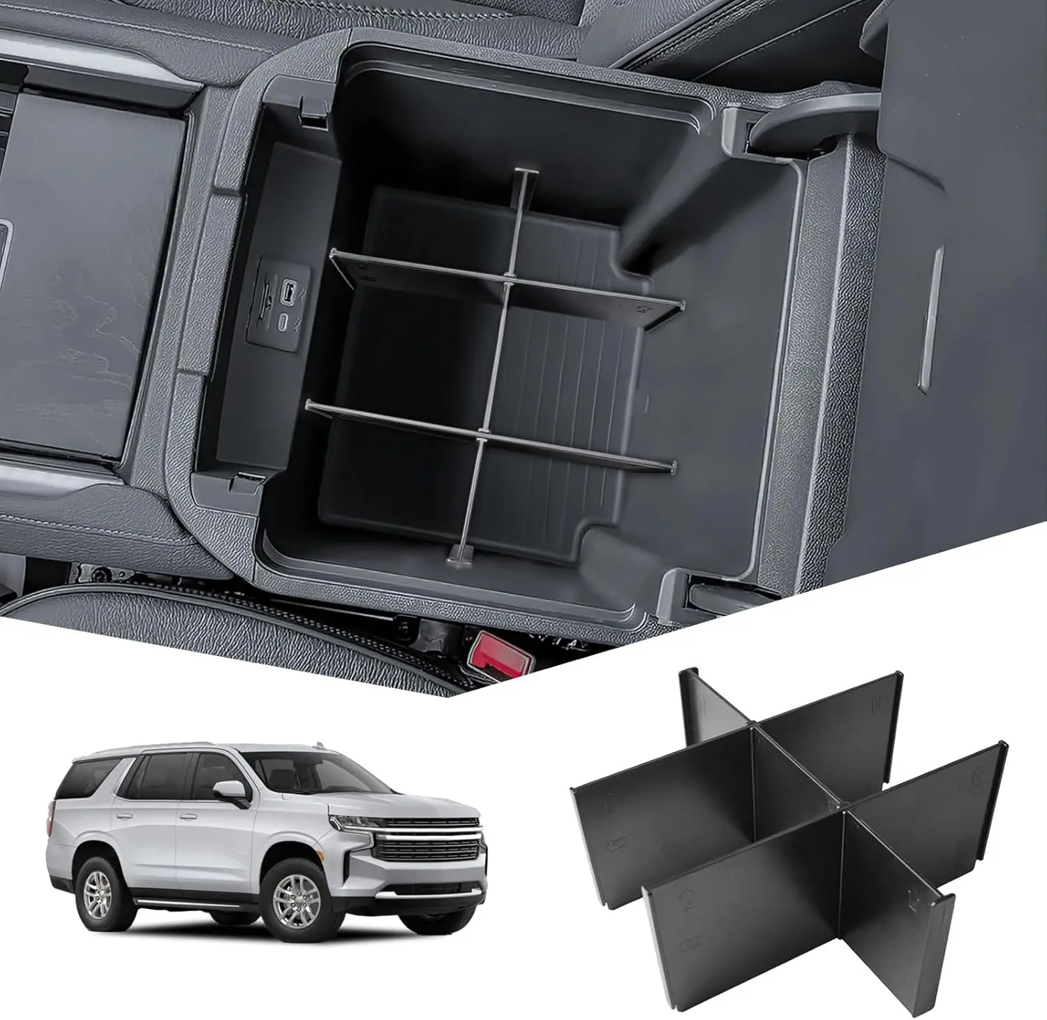 

Органайзер для центральной консоли RUNROAD для Chevy Tahoe/Suburban 2021-2025 гг., разделители центральной консоли, подлокотник, ящик для хранения, лоток, аксессуары