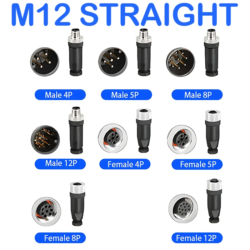 

Прямой разъем датчика M12, 5/20 шт., 4/5/8/12 контактов типа A, водонепроницаемый штекер с внутренней резьбой, угловая Резьбовая муфта